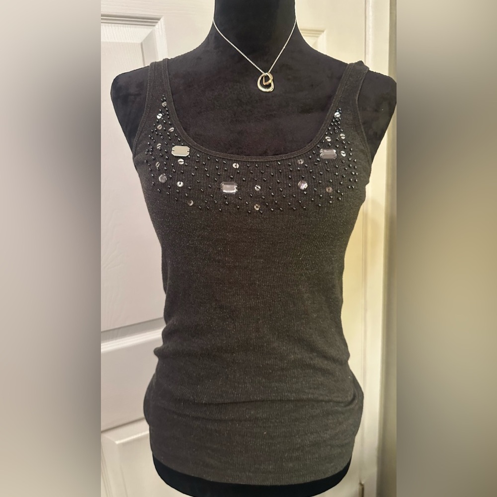 Charlotte Russe Charcoal Embellished Tank Top